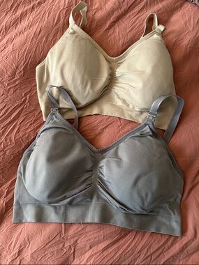 Motherhood Maternity Seamless Wireless Bralette Duo - Cream & Gray